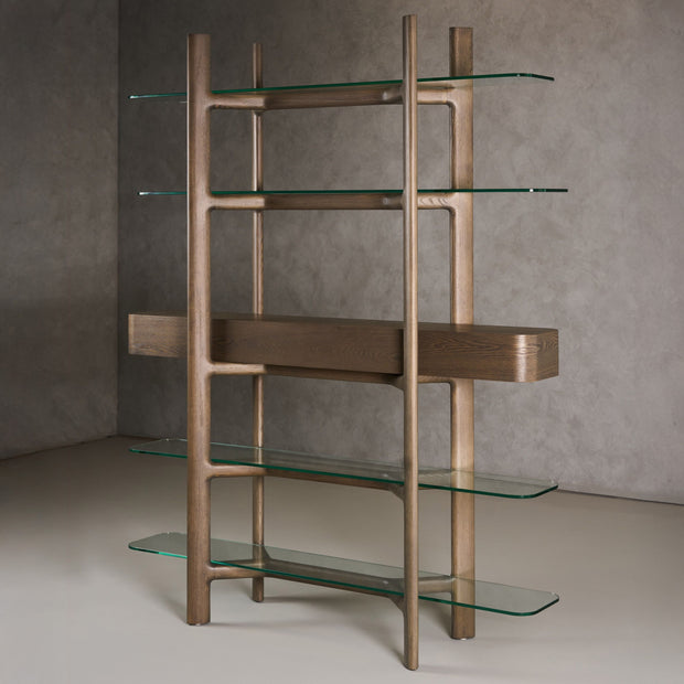 Mid-Century Modern Grey Ash & Glass Bookshelf