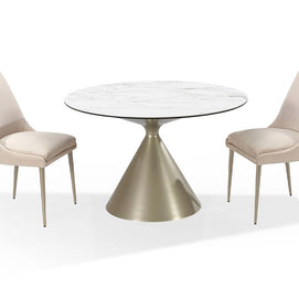 Round Metal & Stone-Top Dining Table