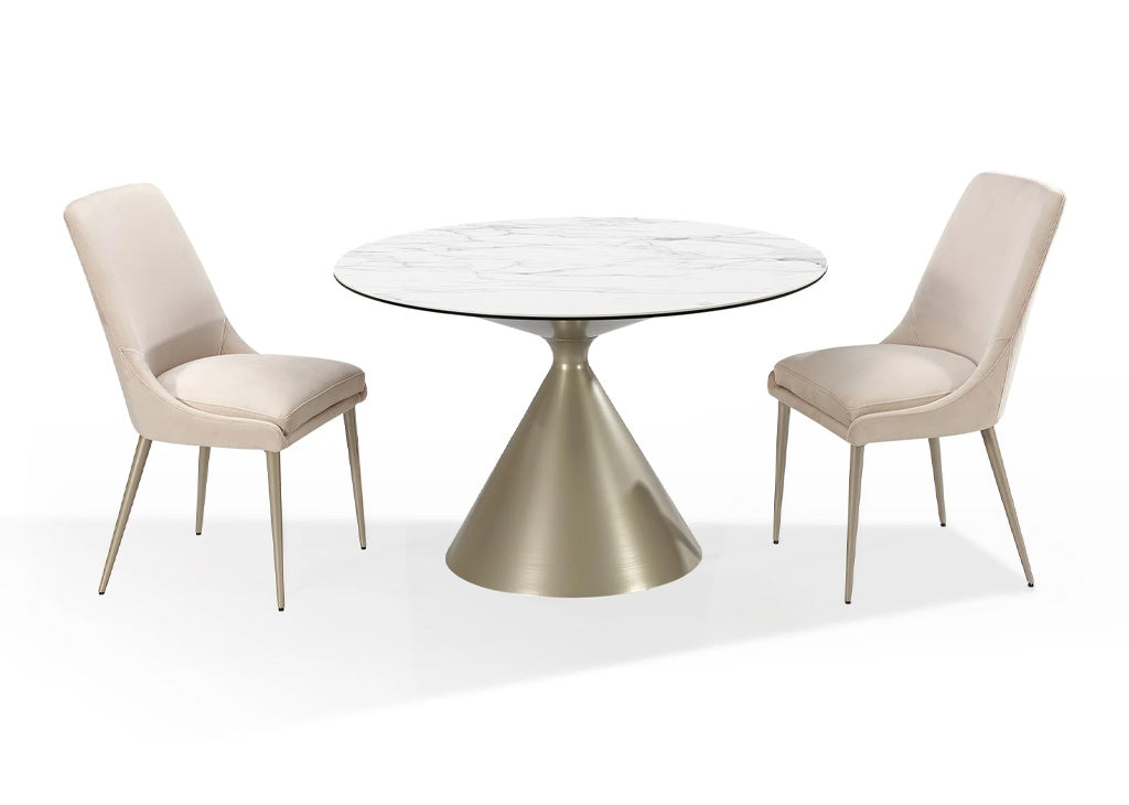 Round Metal & Stone-Top Dining Table