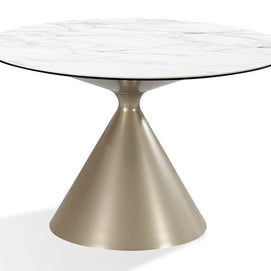 Round Metal & Stone-Top Dining Table