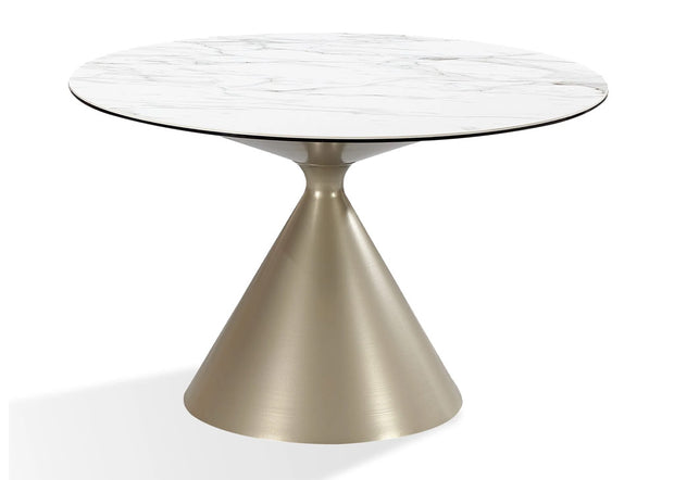 Round Metal & Stone-Top Dining Table