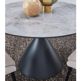 Round Metal & Stone-Top Dining Table