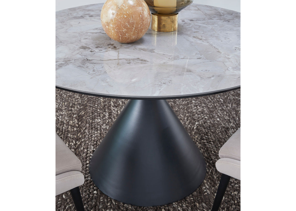 Round Metal & Stone-Top Dining Table