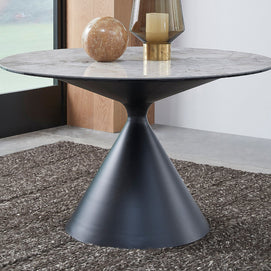 Round Metal & Stone-Top Dining Table