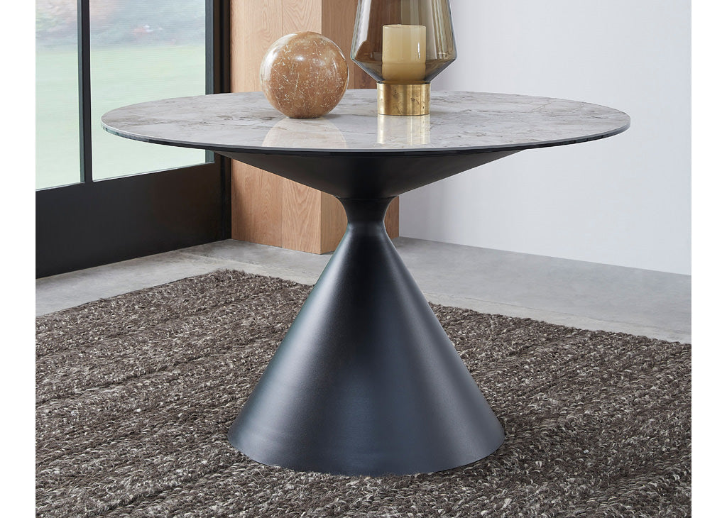Round Metal & Stone-Top Dining Table