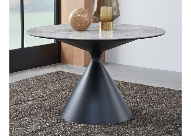 Round Metal & Stone-Top Dining Table