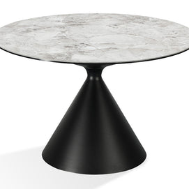 Round Metal & Stone-Top Dining Table