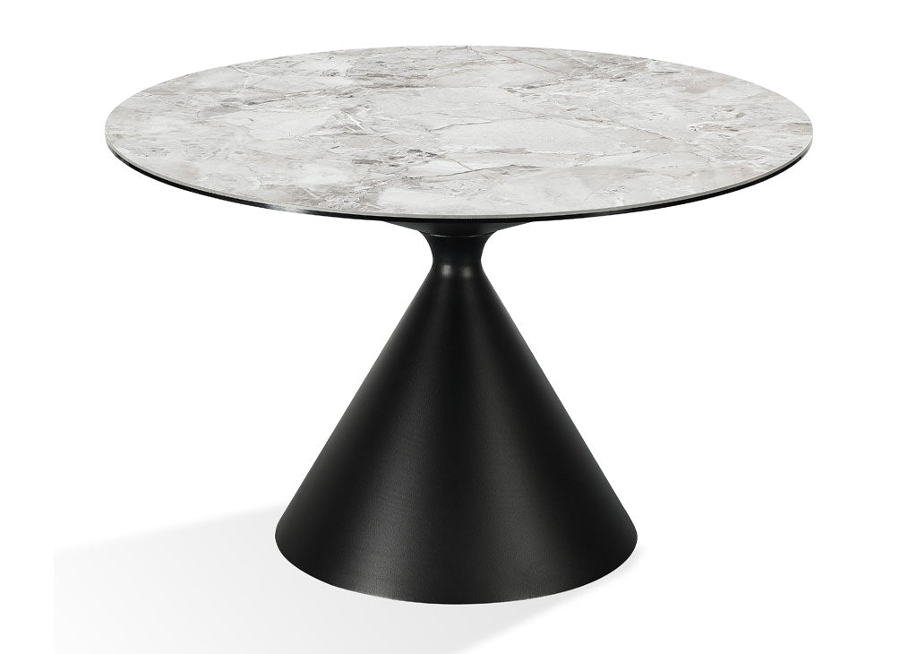 Round Metal & Stone-Top Dining Table