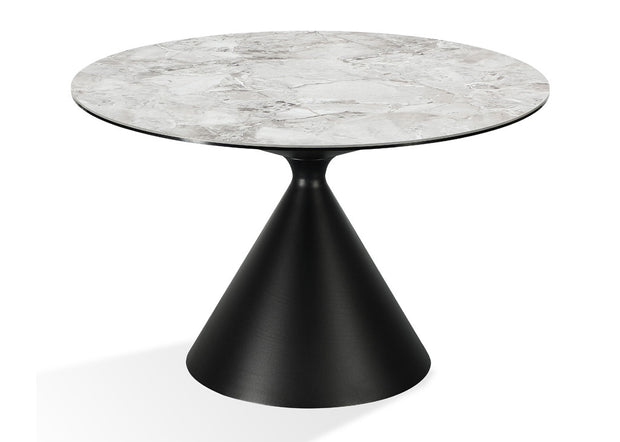 Round Metal & Stone-Top Dining Table