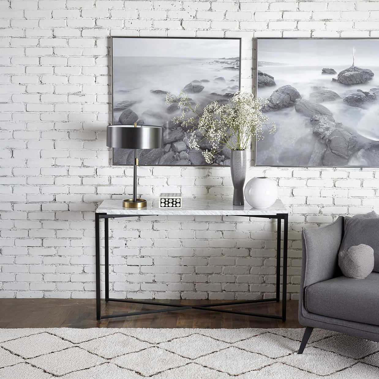 Carrara Marble & Black Steel Console Table