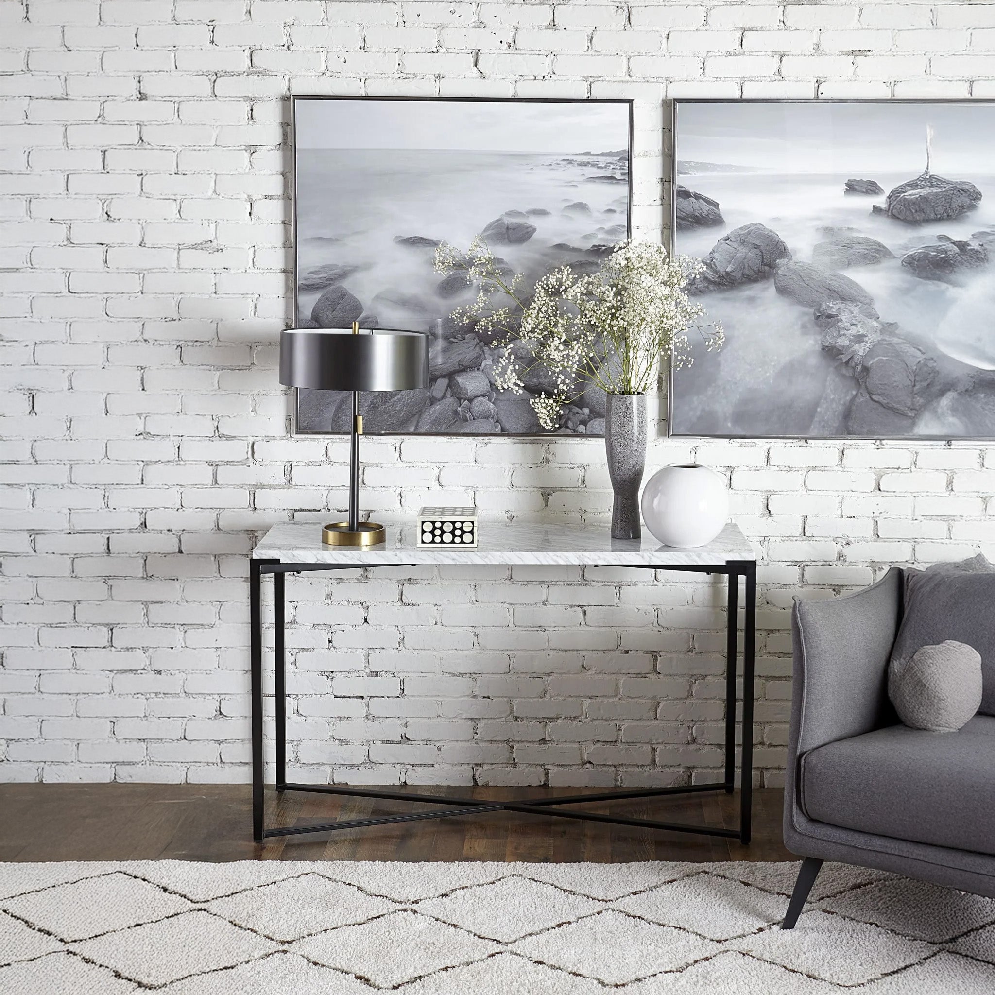 Carrara Marble & Black Steel Console Table