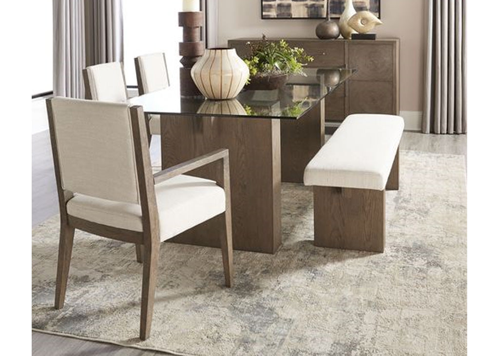 Brunette Oak & Beige Linen Fabric Dining Set