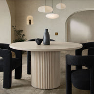 Light Natural Fluted Pedestal Dining Table