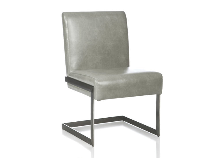 Stainless Steel & Gray Leather Dining Chair