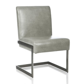 Stainless Steel & Gray Leather Dining Chair