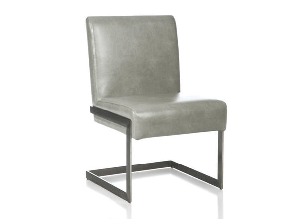 Stainless Steel & Gray Leather Dining Chair