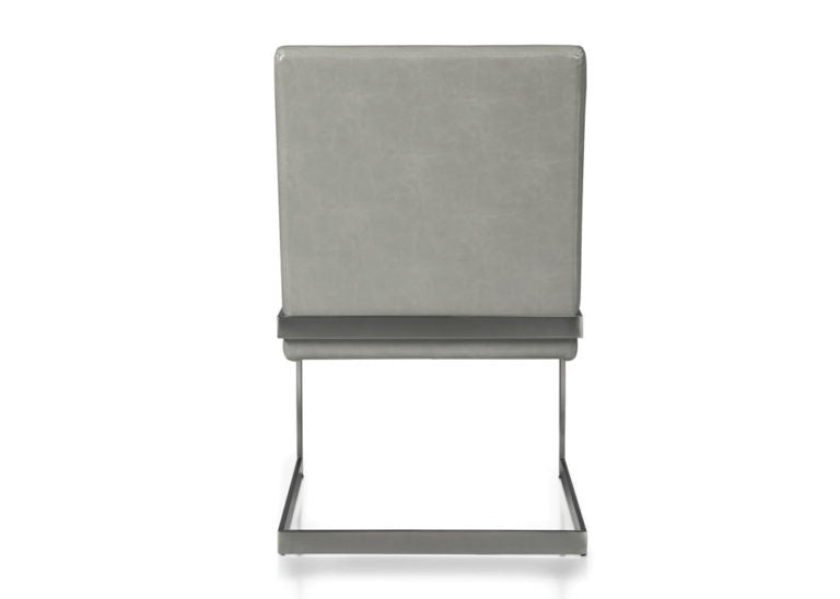 Stainless Steel & Gray Leather Dining Chair