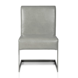 Stainless Steel & Gray Leather Dining Chair
