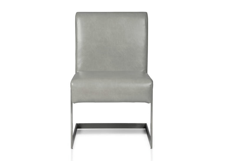 Stainless Steel & Gray Leather Dining Chair
