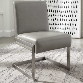 Stainless Steel & Gray Leather Dining Chair