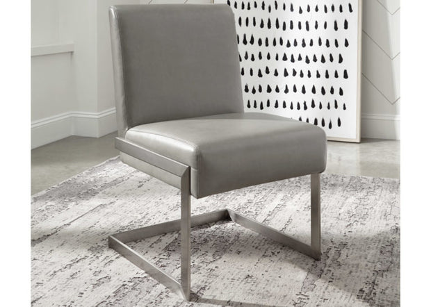 Stainless Steel & Gray Leather Dining Chair