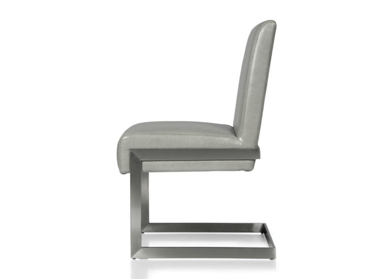 Stainless Steel & Gray Leather Dining Chair