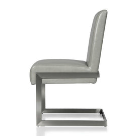 Stainless Steel & Gray Leather Dining Chair