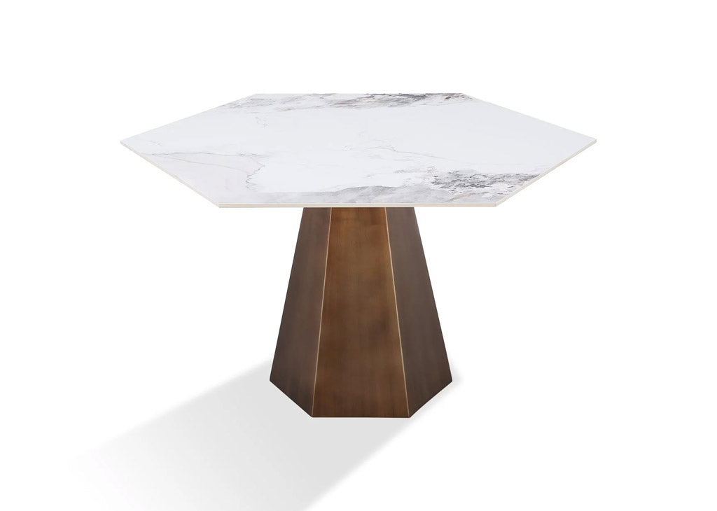 Bronze and Stone Hexagonal Dining Table