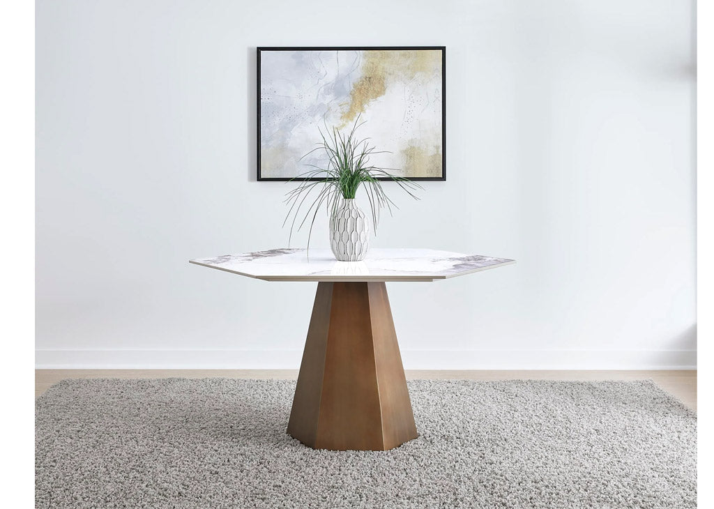 Bronze and Stone Hexagonal Dining Table