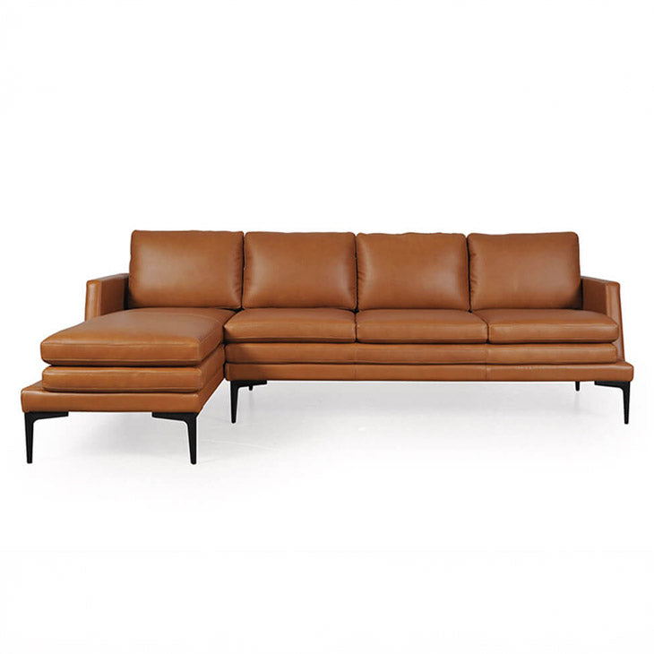 Tan Italian top-grain leather sectional front view