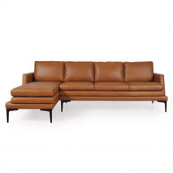 Tan Italian top-grain leather sectional front view
