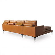 Back view of tan top-grain leather sectional