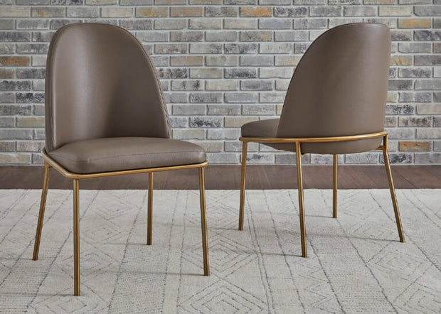 Taupe Leather Metal Leg Chairs