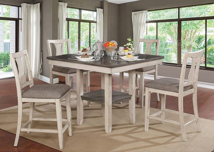 Transitional Antique White & Gray 5 PC Counter Height Set