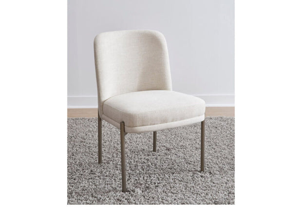 Linen and nickel metal dining chair
