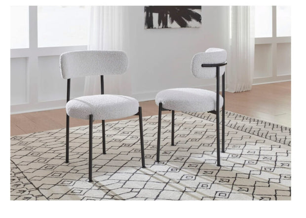 Black boucle ivory metal dining chair