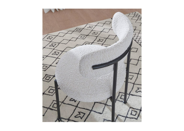 Black boucle ivory metal dining chair