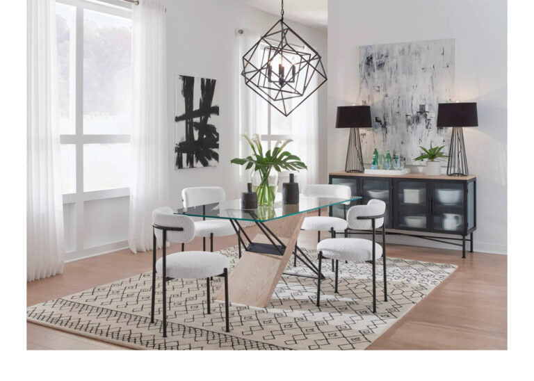 Black boucle ivory metal dining chair