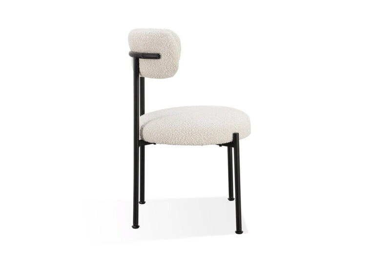 Black boucle ivory metal dining chair