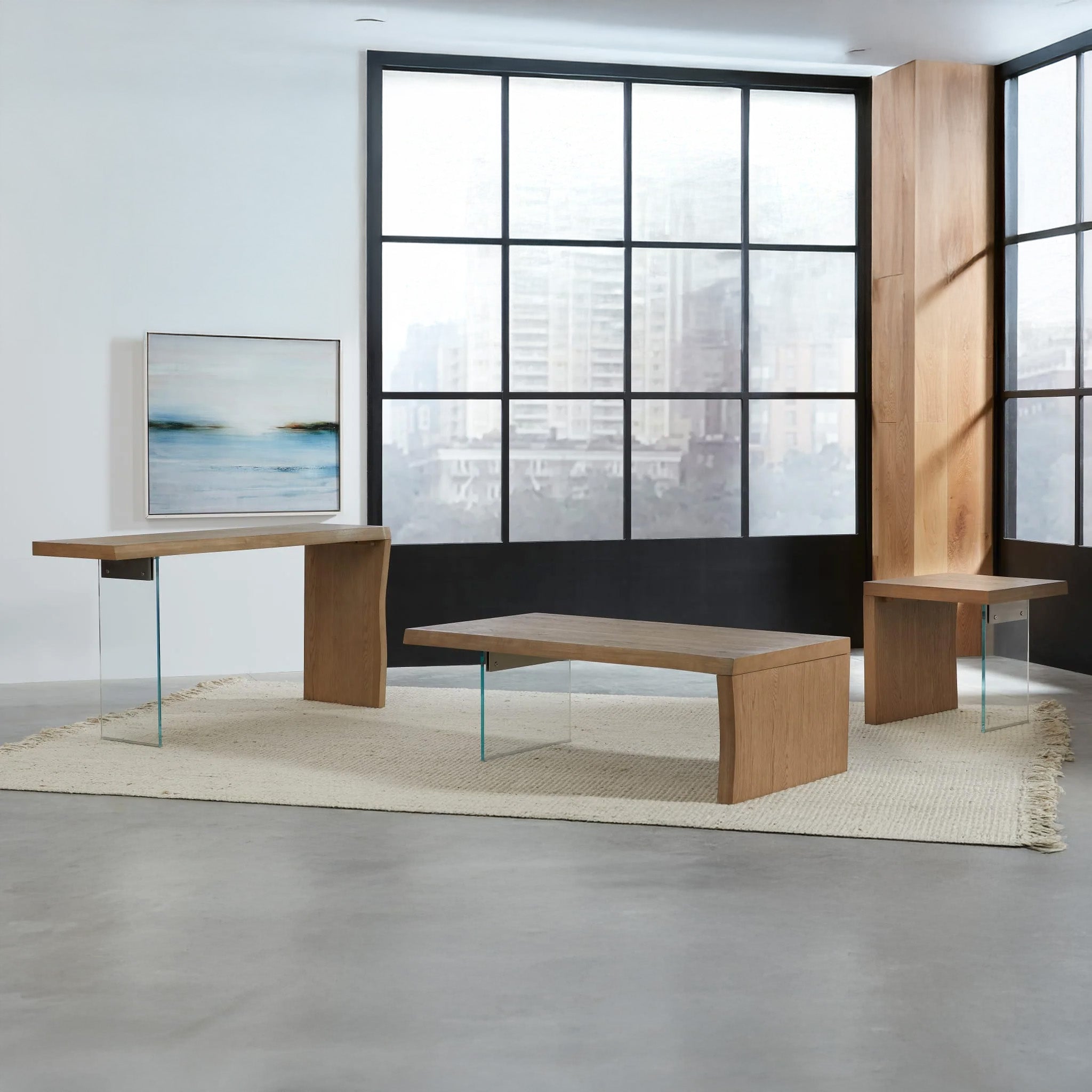 Live Edge White Oak & Glass Console Table