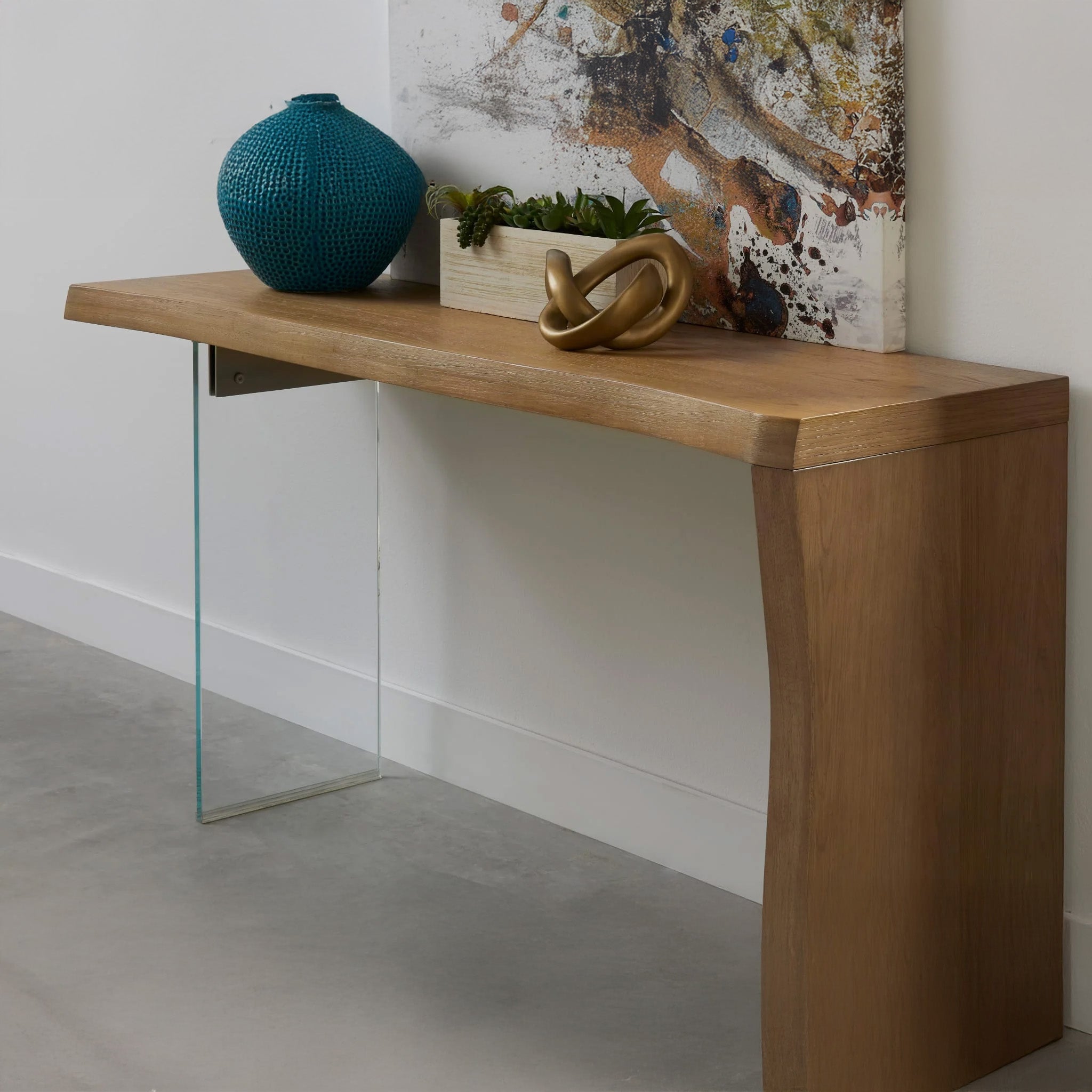 Live Edge White Oak & Glass Console Table