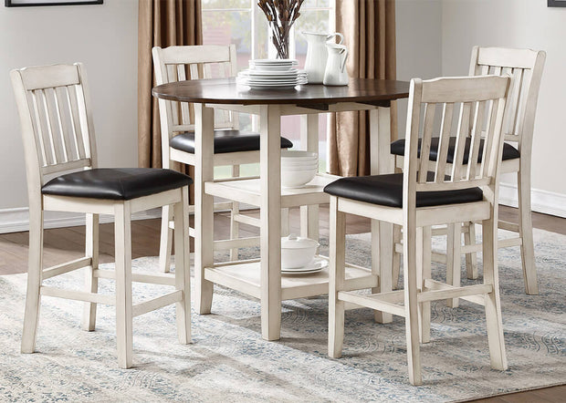Whitewash & Dark Cherry 5 PC Counter Height Set