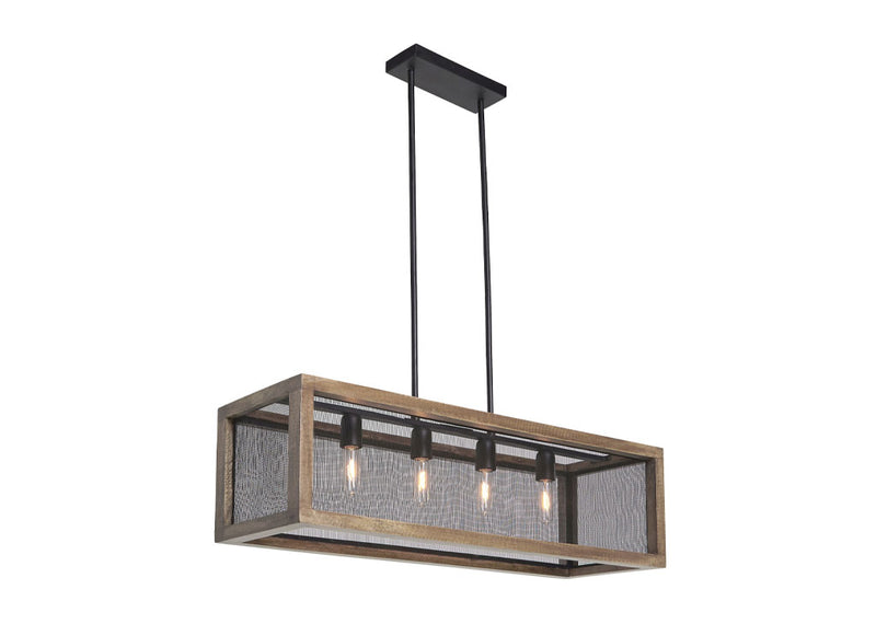 Wood & Metal Mesh Rectangular Pendant