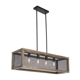 Wood & Metal Mesh Rectangular Pendant