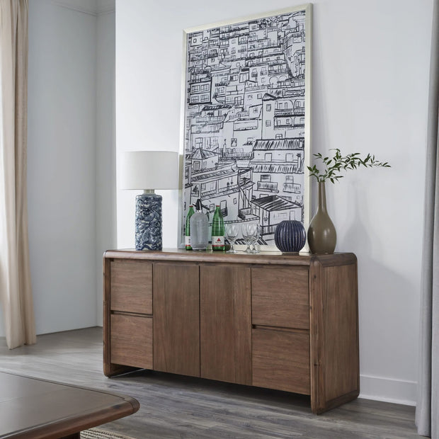 2 Door / 4 Drawer Acacia Wood Sideboard