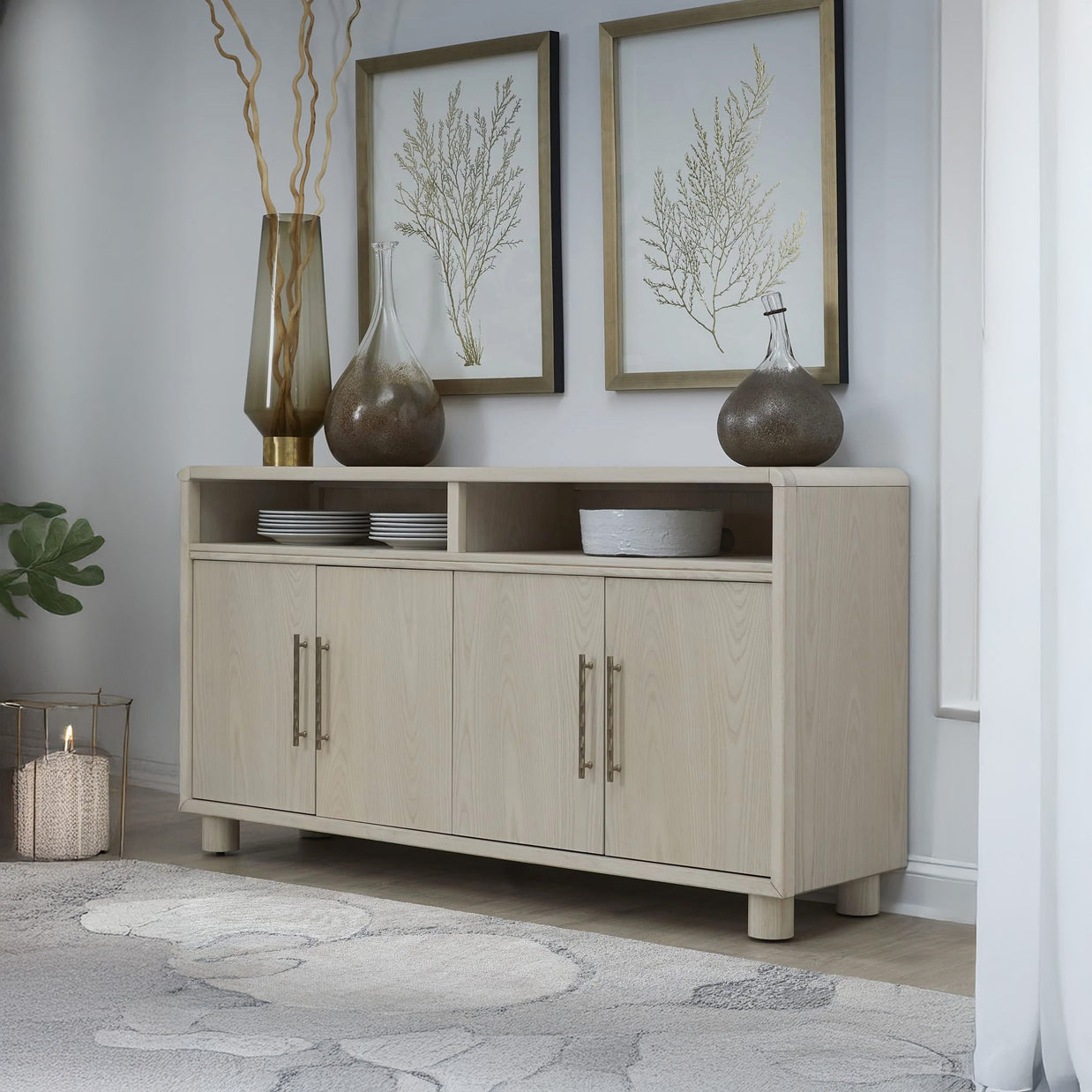 4 Door Ash Wood Sideboard with Adjustable Shelving
