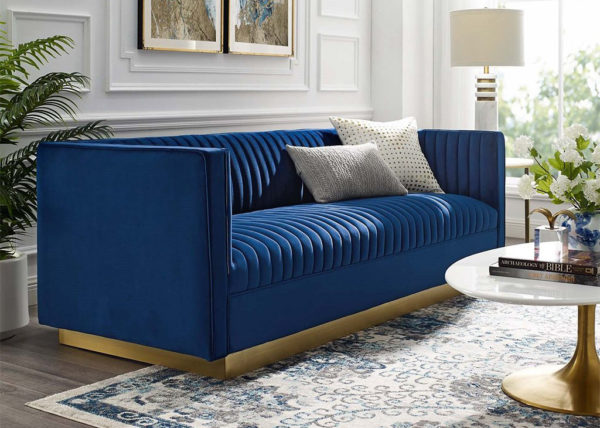 Art Deco Velvet Sectional - Navy