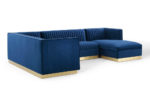 Art Deco Velvet Sectional in Navy