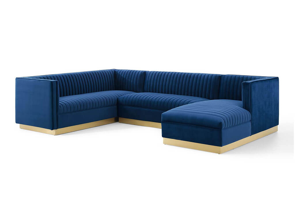 Art Deco Velvet Sectional Navy