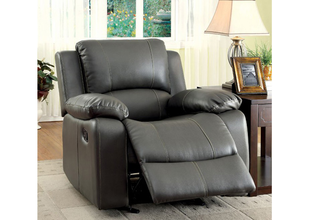 Contemporary Gray Leatherette Recliner
